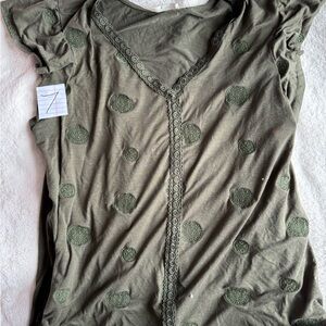 Women’s Olive Green Embroidered V-Neck Top